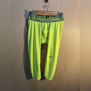 Nike Neon Yellow Pro Combat Compression Cropped Tights Size Medium